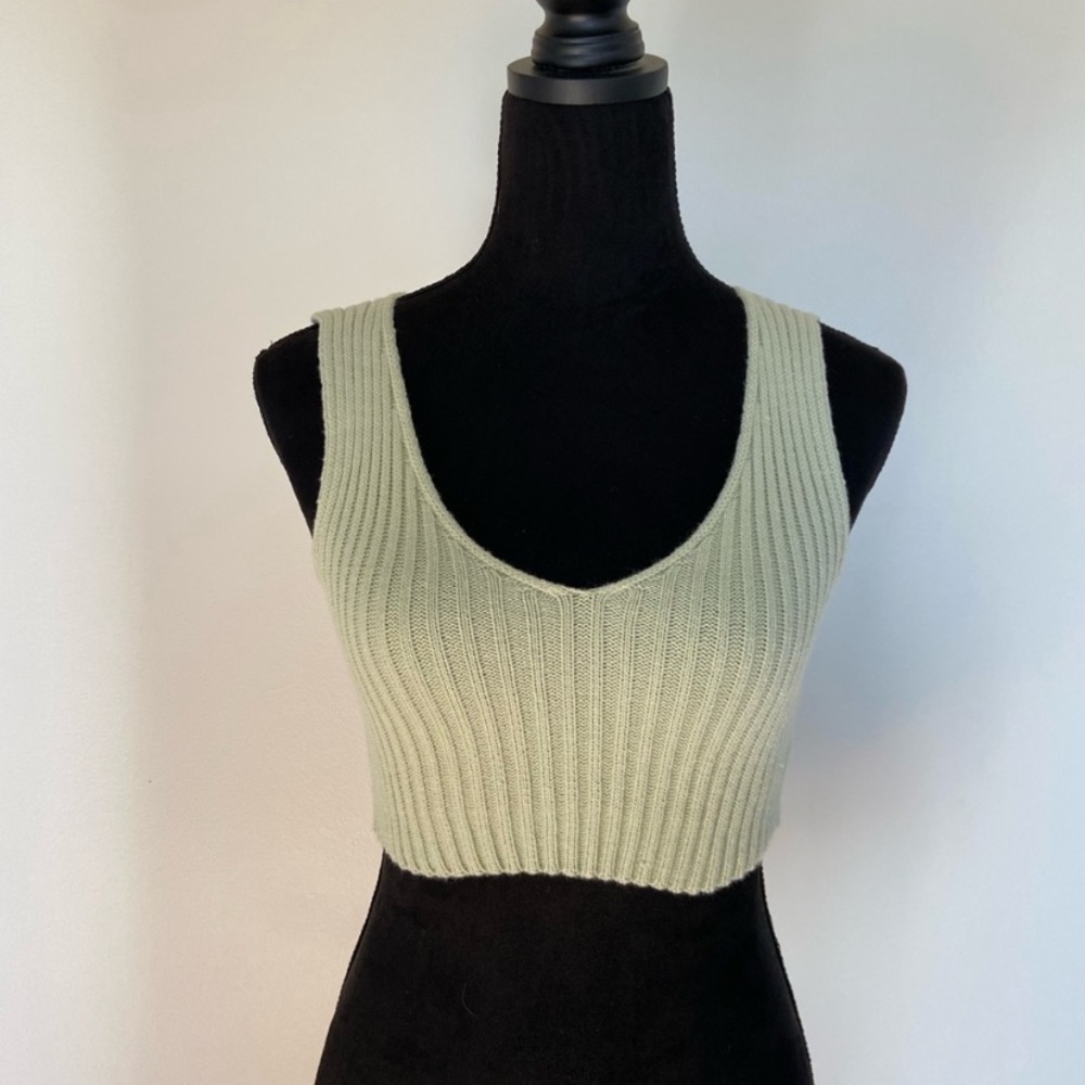 Green and Black Sweater Tank Crop Top